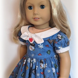 Snowman Print Fifties FLair Dress Fits American Firl Or Similar 18-Inch Soft-Bodied Dolls image 7