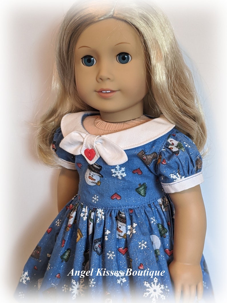 Snowman Print Fifties FLair Dress Fits American Firl Or Similar 18-Inch Soft-Bodied Dolls image 7