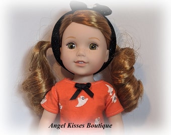 Orange Halloween Dress & Striped Leggings Outfit Fits American Girl Wellie Wisher, Glitter Girls or Similar 14.5-Inch Dolls