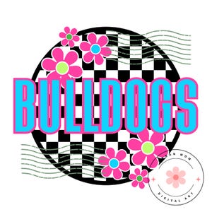 Bulldogs Checkerboard Flowers PNG | School Spirit Sublimation | Retro Mascot Digital Download