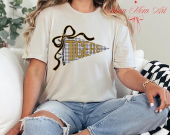 Tigers Pennant PNG | Black Gingham & Lace School Spirit Design | Game Day PNG | Team Spirit Png