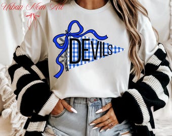 Devils Pennant PNG | Black Gingham & Lace School Spirit Design | Game Day PNG | Blue Devils Team Spirit Png