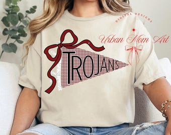 Trojans Pennant PNG | Trojans maroon gingham school spirit png | Trojans game day png | Game Day PNG