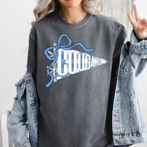 Cougars Pennant PNG | Carolina Blue Gingham & Lace School Spirit Design | Cougars Game Day PNG | Cougars Team Spirit Png