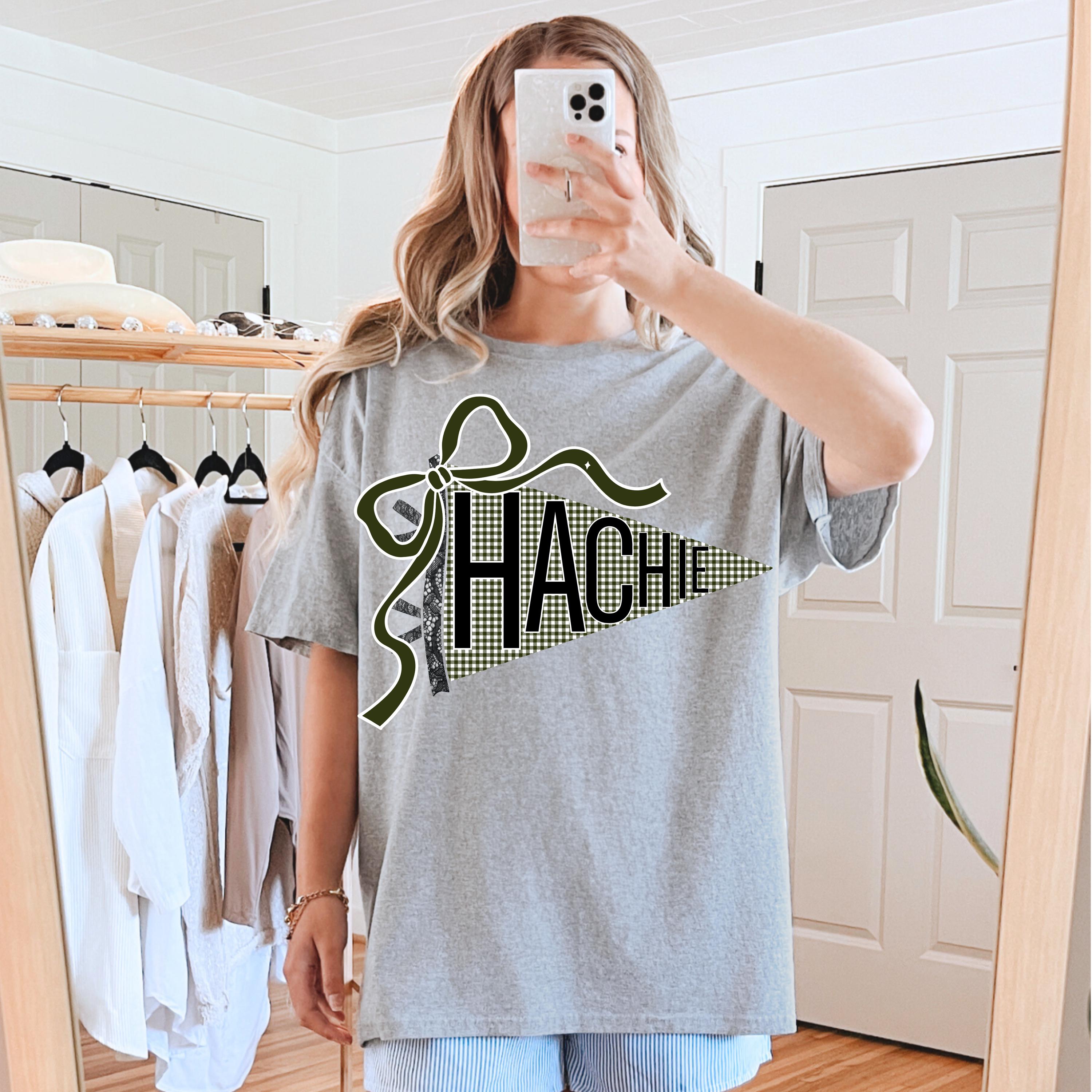 Hachie Pennant PNG | Dark Green Gingham & Lace School Spirit Design | Game Day PNG | Hachie Team Spirit Png