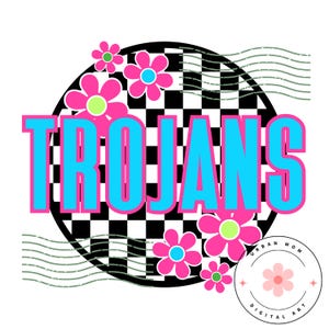 Trojans Checkerboard Flowers PNG | Trojans Game Day Png | Trojans Mascot Png | Preppy Game Day Png | Trojans School Spirit PNG
