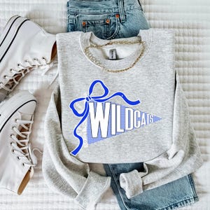 Wildcats Pennant PNG | Royal Blue Gingham & Lace School Spirit Design | Wildcats Game Day PNG | Wildcats Team Spirit Png