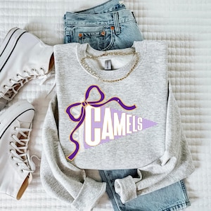 Camels Pennant PNG | Purple/Gold Gingham & Lace School Spirit Design | Camels Game Day PNG | Camels Team Spirit Png