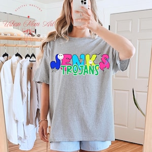 Jenks Trojans PNG | Bright Groovy Team Spirit Design | Colorful Game Day PNG | Trojans PNG