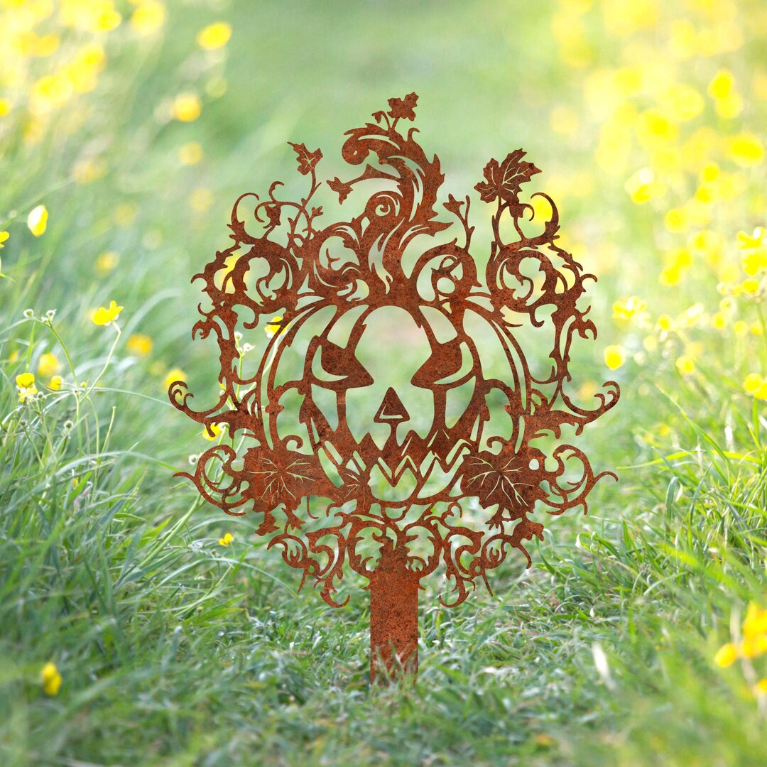 Decorative Pumpkin Garden Stake for Halloween, Rustic Pumpkin Halloween ...