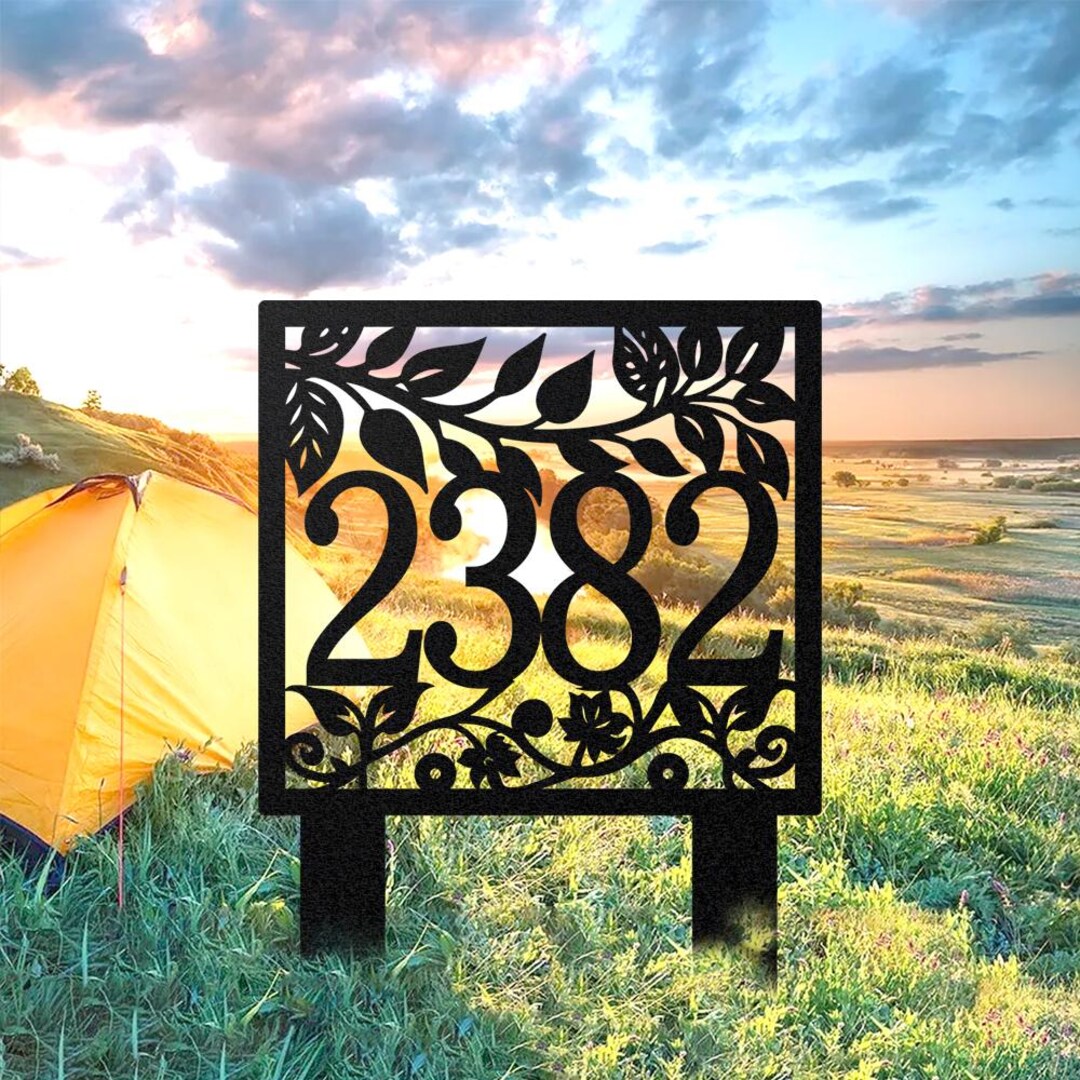 Address/number Decoration Personalized Floral Address Sign, Custom Address Number Stake, Metal ...