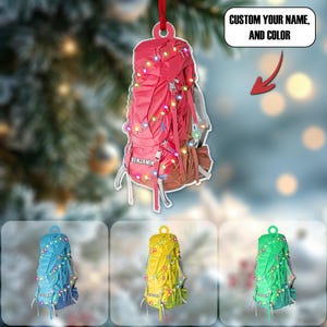 Personalized Backpacking hiking Multi Color Christmas Ornaments, 2D Flat Ornament for Hiking Lover, Christmas Gift For Hiking Lover
