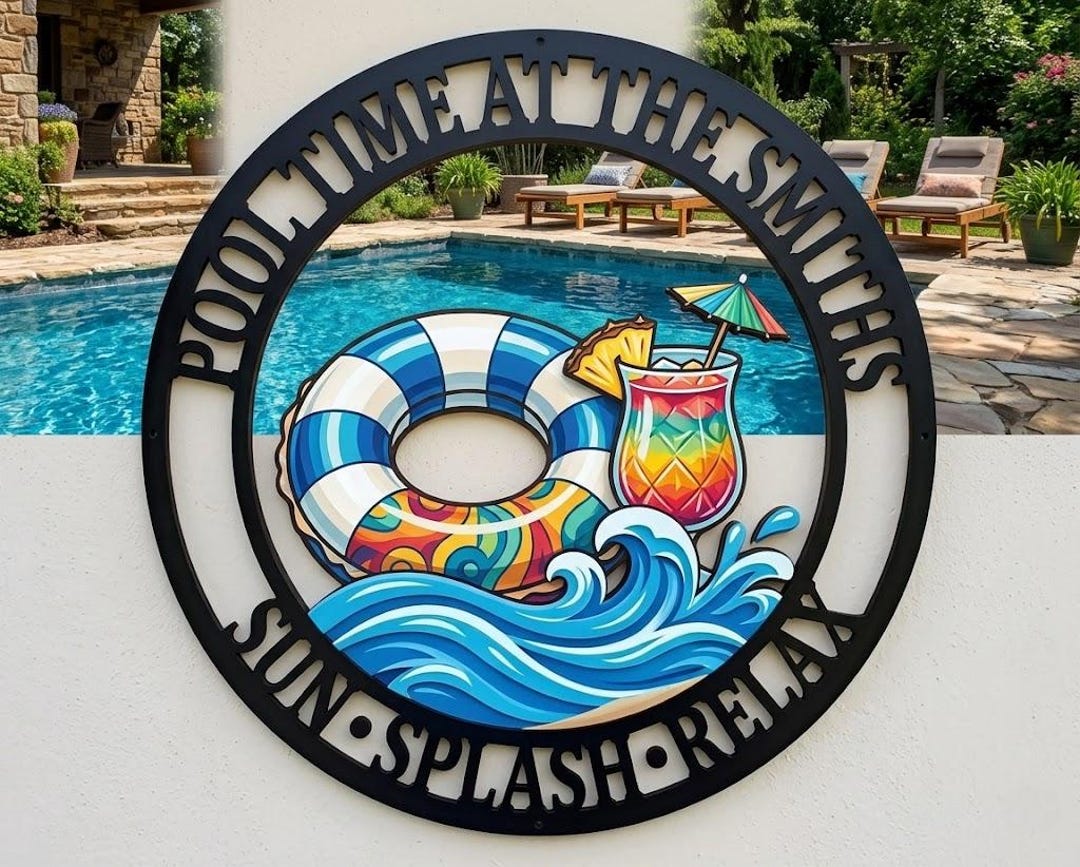 Kelly Pool Sign Personalized Pool Time Metal Sign, Custom Poolside Decor, Summer Splash ...