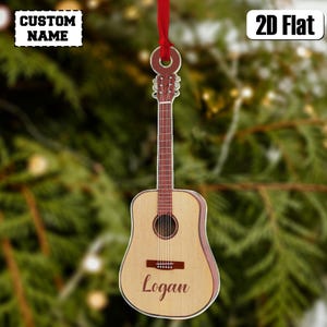 Acoustic Guitar 2D Flat Ornament, Guitar Christmas Tree Decoration, Christmas Gift for Guitarist, Guitar Player Gift, Ornament Music