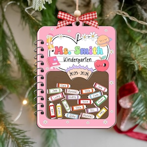 Aangepaste naam leraar shaker ornament, notebook shaker met naam student, leraar waardering cadeau, kerstcadeau voor leraar