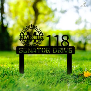 Custom Lawn Address Sign with Family Name,House Number Sign,Address Number Sign, Metal House Number for Yard,Personalized Address Yard Stake