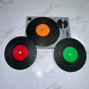 Retro Vinyl Record Coasters | Turntable Inspired Drink Coaster Set | Music Lover&#39;s Gift | Unique Home Decor
