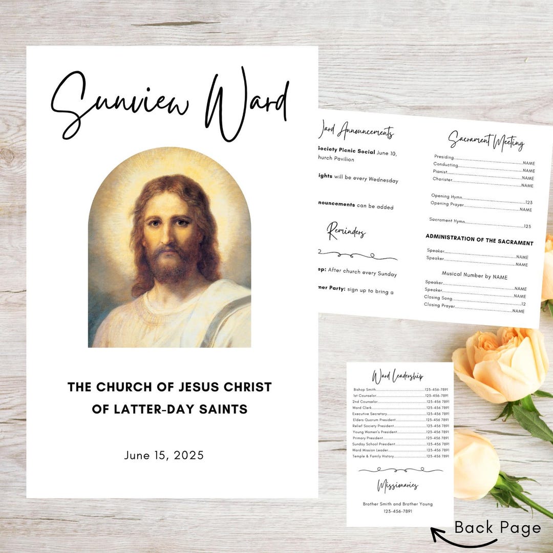 LDS Sacrament Meeting Program Template Editable Church Bulletin (canva