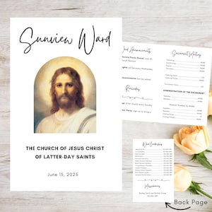 Modèle de programme de réunion pour la Sainte-Cène des SDJ | Bulletin d&#39;église plié en deux | Modèle de toile modifiable | Programme de la paroisse SDJ | Programme imprimable de Sainte-Cène