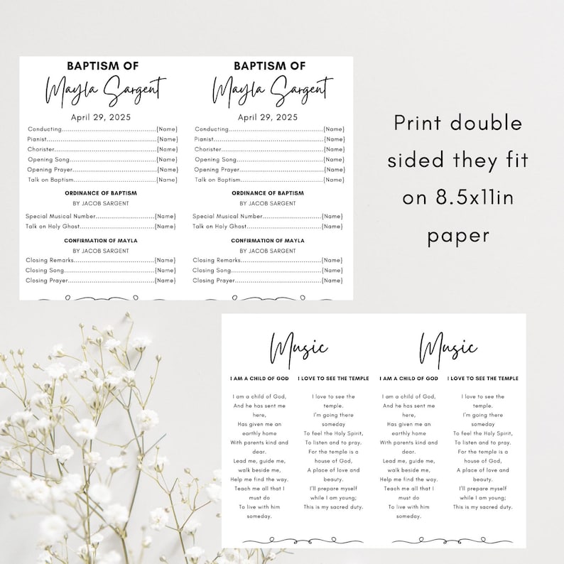 Simple Baptism Program Editable LDS Baptism Program Template: Minimalist Design (8.5x11 Inches ...