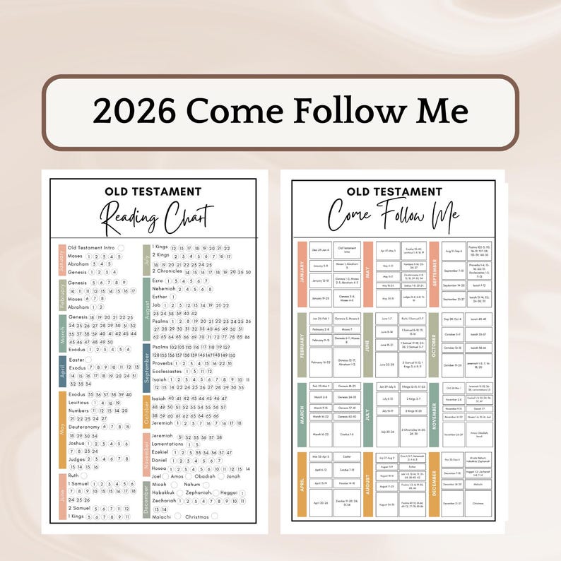 Old Testament 2026 Handout | LDS Printable Study Guide | Stay organized in your scripture study with this monthly Old Testament schedule. Perfect for LDS Seminary lessons, Young Women lesson helps, and Sunday School classes. Use as an LDS lesson handout, General Conference activity, or personal scripture aid. Includes full-page 8.5x11 design, making it easy to print, share, and inspire gospel-centered learning all year long.