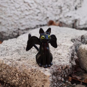 Black angel cat figurine - custom hand-painted