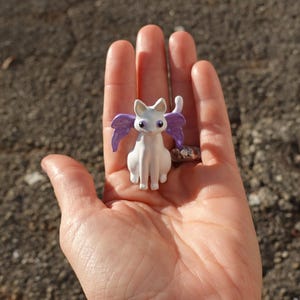 Violet winged angel cat figurine - custom hand-painted