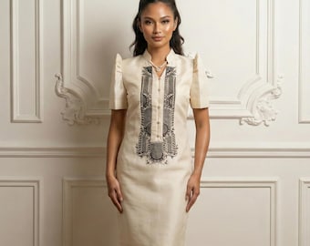 Classic Organza Filipiniana Barong Dress With Black Embroidery - Etsy