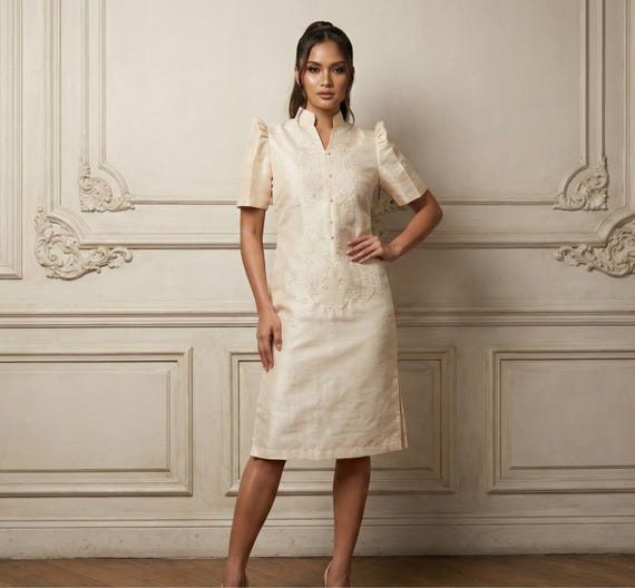 Classic Organza Beige Filipiniana Barong Dress