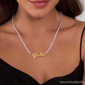 Personalized Pearl Name Necklace by Caitlyn Minimalist,Custom Dainty Choker Necklace,Minimalist Pearl Jewelry,Gift for Her