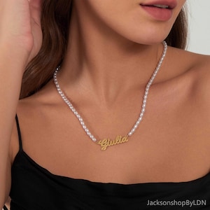 Custom Dainty Choker Necklace,Personalized Pearl Name Necklace by Caitlyn Minimalist,Minimalist Pearl Jewelry,Gift for Her