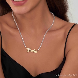 Custom Pearl Necklace,Pearl Name Necklace by Caitlyn Minimalist,Custom Dainty Choker Necklace,Minimalist Pearl Jewelry,Gift for Her