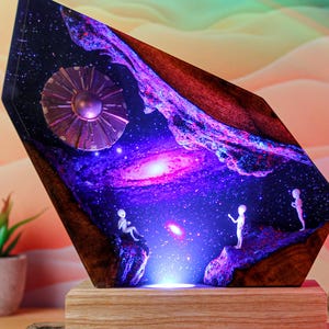 Handmade Resin Galaxy Lamp: Alien UFO Space Scene, LED Night Light
