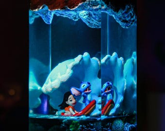 Ocean Adventure Resin Night Light: Lilo & Stitch Wave Lamp