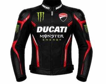 Giacca da moto in pelle Ducati Corse da uomo / Vera pelle bovina / Giacca da motociclista da corsa con protezioni CE / Cerniera YKK / Giacca realizzata su misura