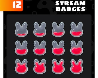 Insignias de transmisión de líquido de botella de conejo rojo rosado – Insignias de suscripción de Twitch con cabeza de conejito rosa