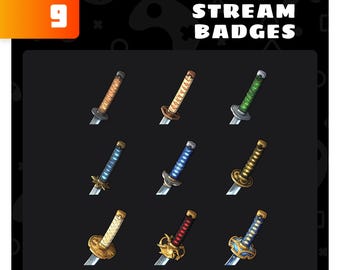 Insignias de Twitch de espadas / Insignia de bit de katana samurái o insignias de subtransmisión de ninjas