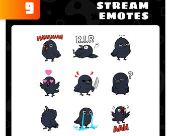 Emotes de cuervo / Emote de transmisión: Conjunto de cuervo para Twitch, YouTube y Discord