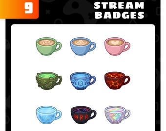 Insignias de subtítulos de taza - Conjunto de insignias de transmisión de Twitch de taza de café