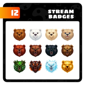 Insignias de suscripción de Bear Twitch: conjunto de insignias de transmisión para Twitch