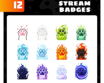 Insignias de suscripción de Twitch de Cat Paw/Insignias de bit: Lindo conjunto de insignias de transmisión de Kitten Paw para Twitch - Kawaii Paw