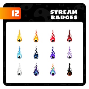 Fire Twitch Sub Badges / Fireball Bit Badges – Soul Flame Stream Badge Set for Twitch image 1