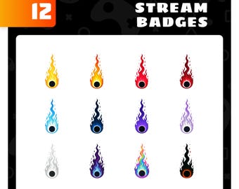Insignias de suscripción de Fire Twitch / Insignias de Fireball Bit: conjunto de insignias de transmisión de Soul Flame para Twitch