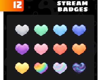 Insignias de amor para suscriptores - Insignia de amor en la nube Bit para Twitch, streamers y emoticonos de puntos para canales de Discord