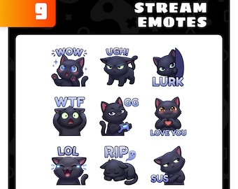 Emotes de gato negro adorables / Emotes de gato para Twitch: set de emoticonos de gato adorables para Twitch, YouTube y Discord