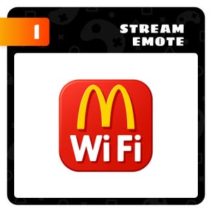 May include: A red square with the McDonald's golden arches logo and the word "Wi Fi" in white. The image is a stream emote with the number "1" in an orange box in the upper left corner and the words "STREAM EMOTE" in white.