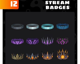 Insignias de suscripción de Crown: Insignia de bit de Twitch de corona de neón futurista