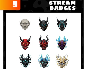 Insignias de suscripción de Twitch/Insignias de bit: Conjunto de insignias de transmisión de Demon Mask para Twitch, YouTube y Discord