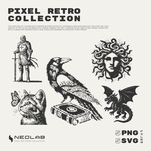 Pixel Pop Dystopia Collection Including Knight Svg Png, Raven and Book ...