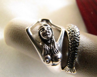 Mermaid Ring, Sterling Silver Marked 925